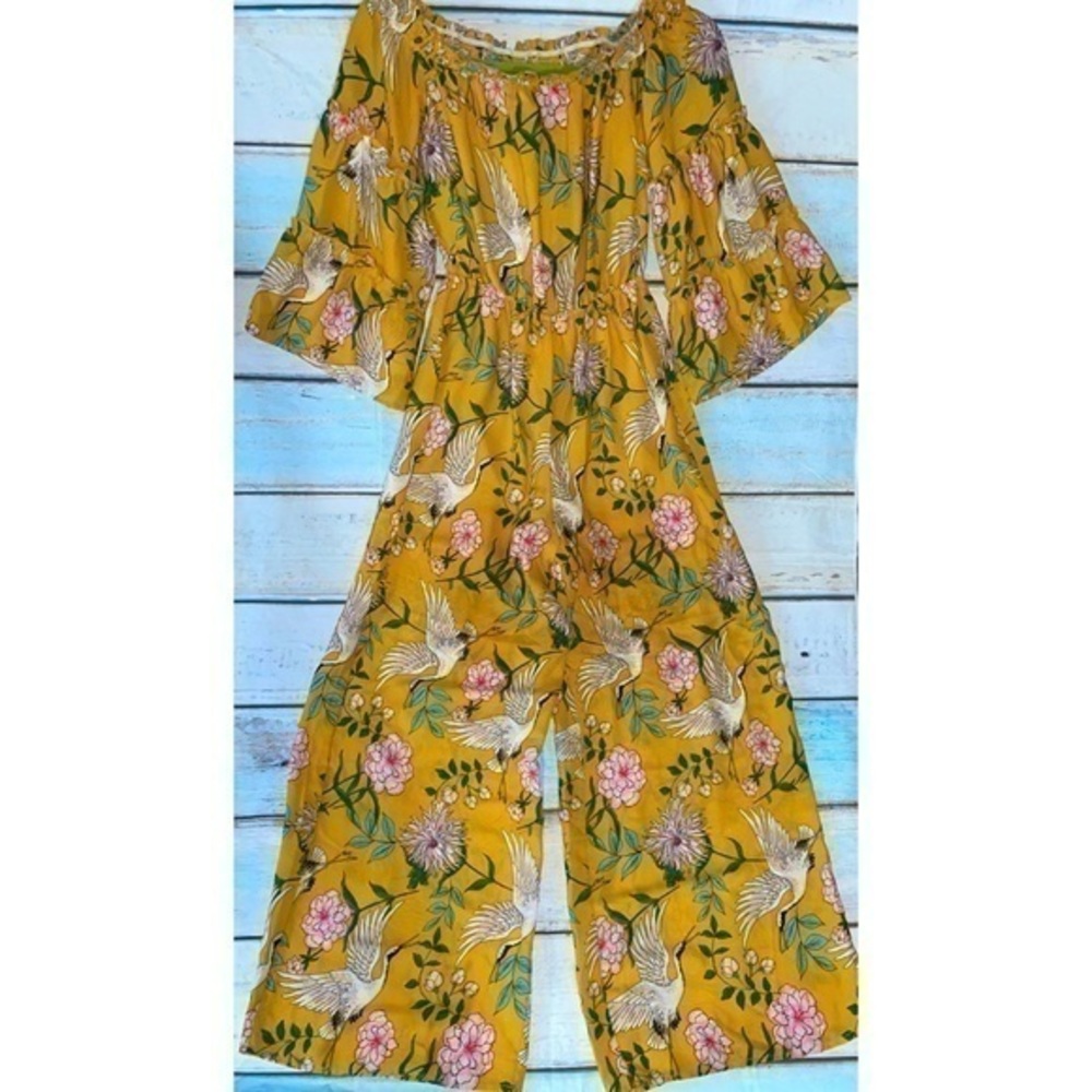 Flying Tomato Crane Floral One Piece Pant Jumpsuit